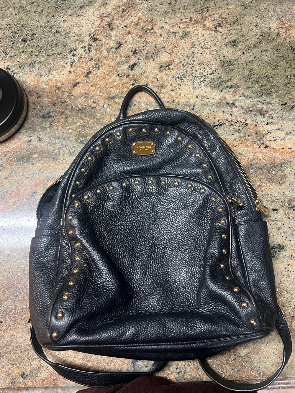 Michael Kors Black Pebbled Leather Backpack with Gold Studs